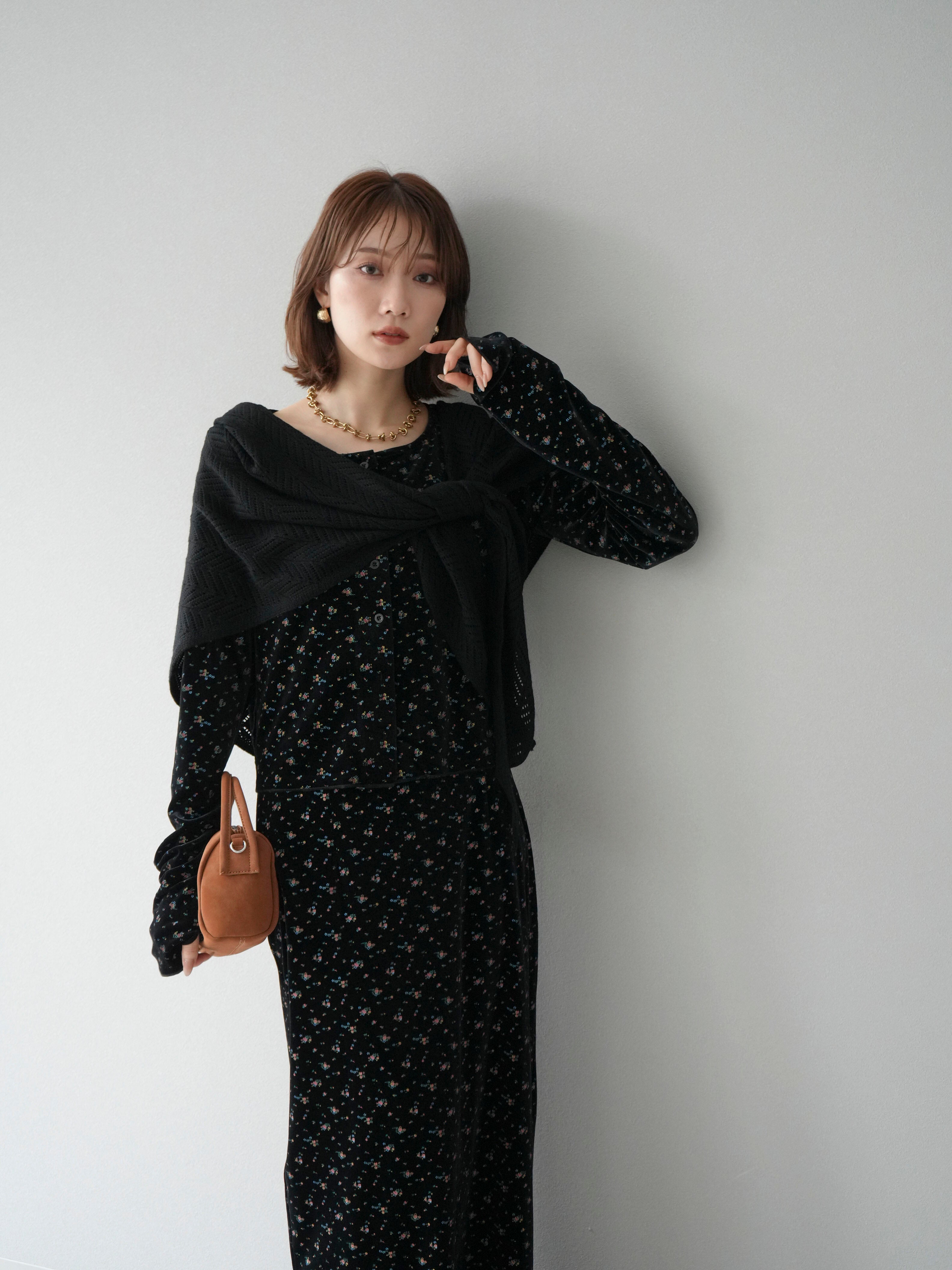 SET]ベロアフラワープリントカーディガン+ベロアフラワー