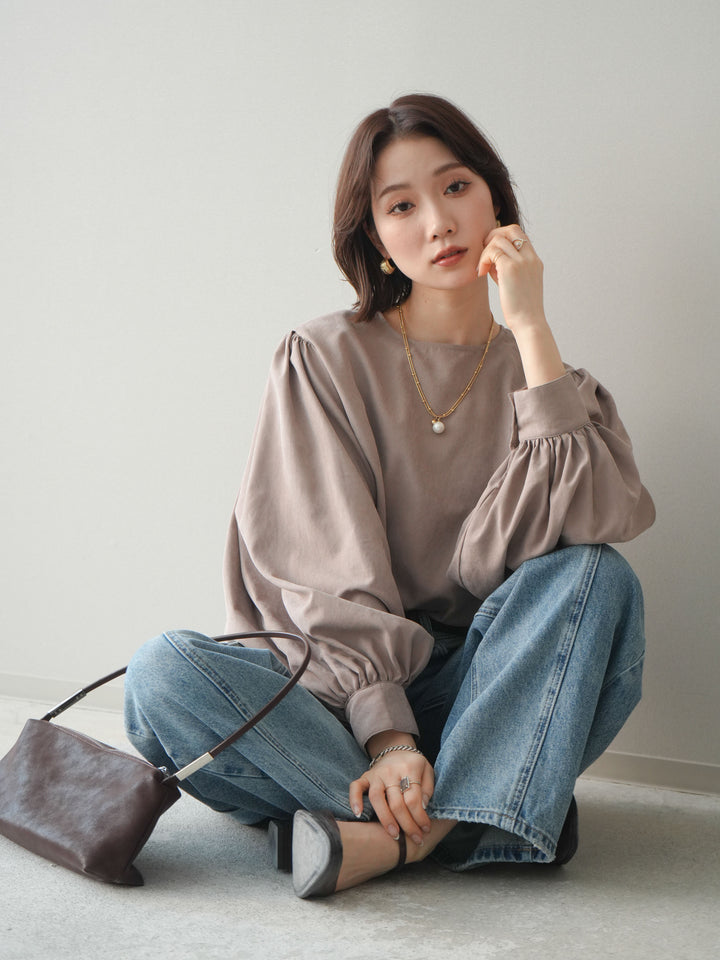 [予約]2WAYピーチスキンボリュームスリーブブラウス/mocha