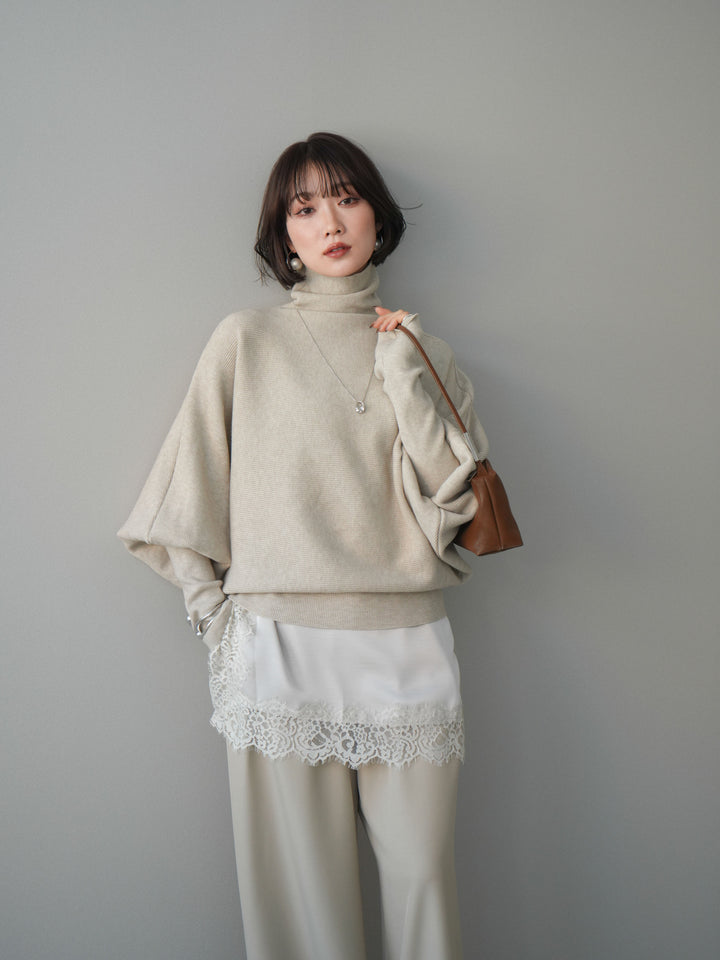 [予約]ボリュームドルマンタートルニットプルオーバー/ivory