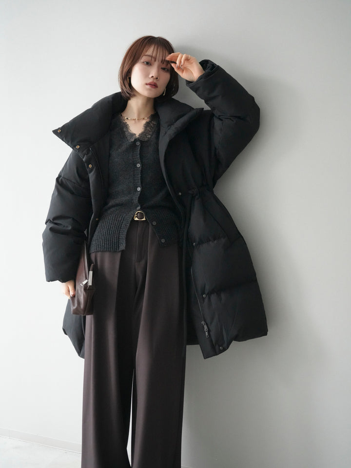 [20%オフ]スタンドカラーウエストベルトミドルダウンコート/black