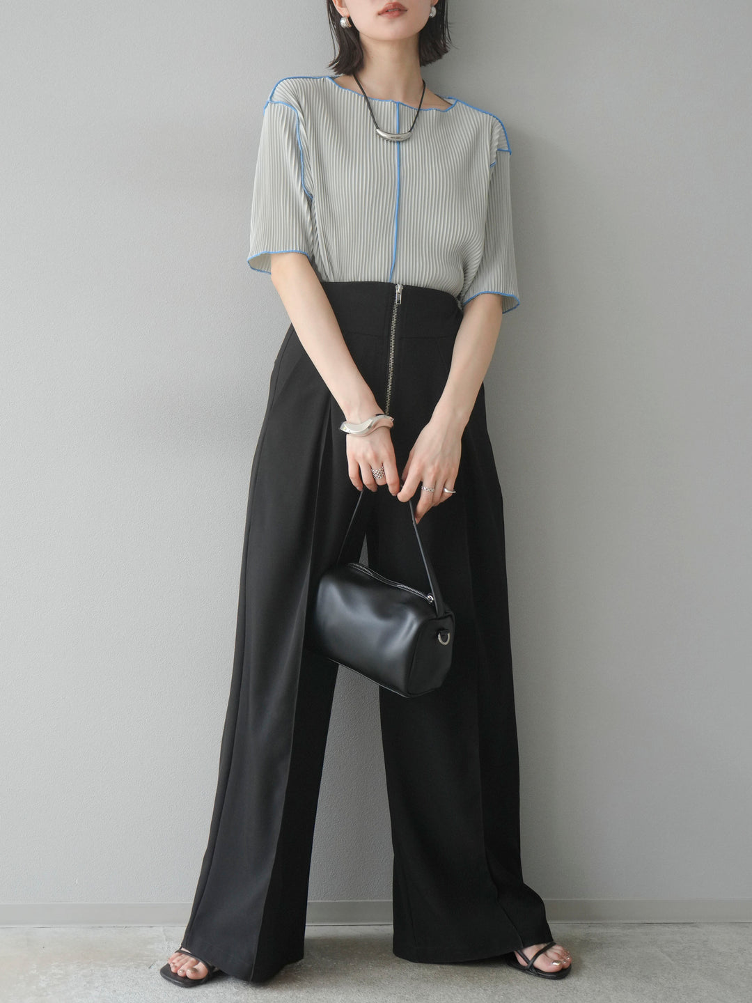 【SET】配色褶皺半袖上衣 + 配色褶皺半袖上衣 (2 件套)