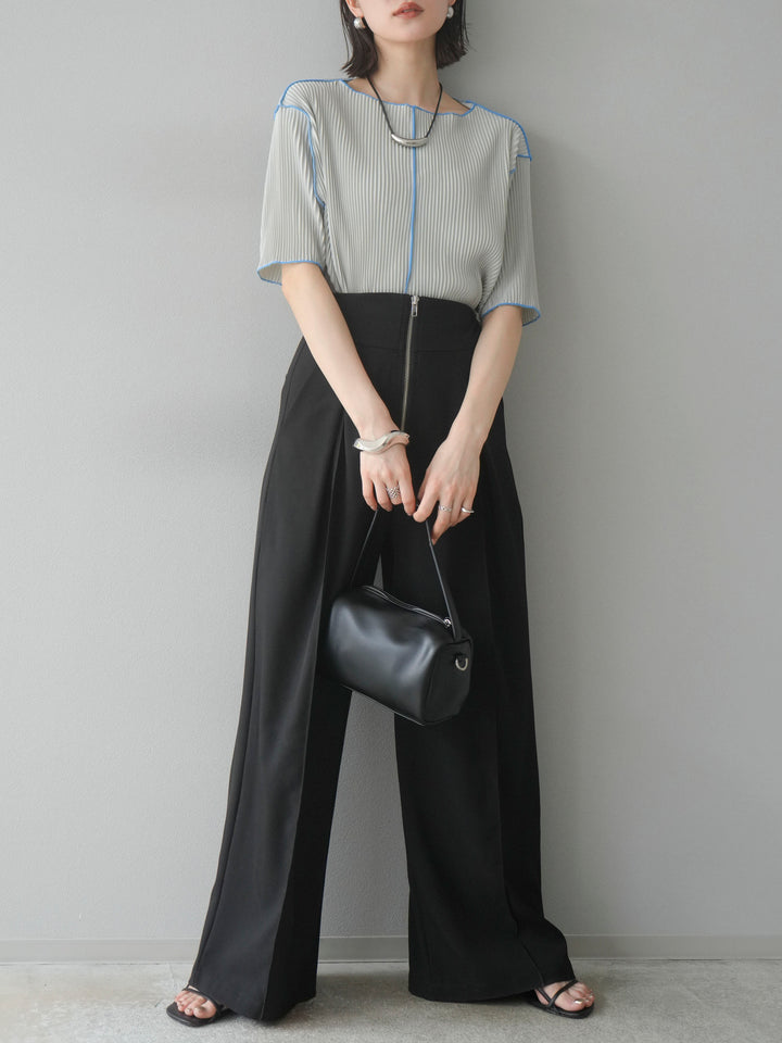 【SET】配色褶皺半袖上衣 + 配色褶皺半袖上衣 (2 件套)