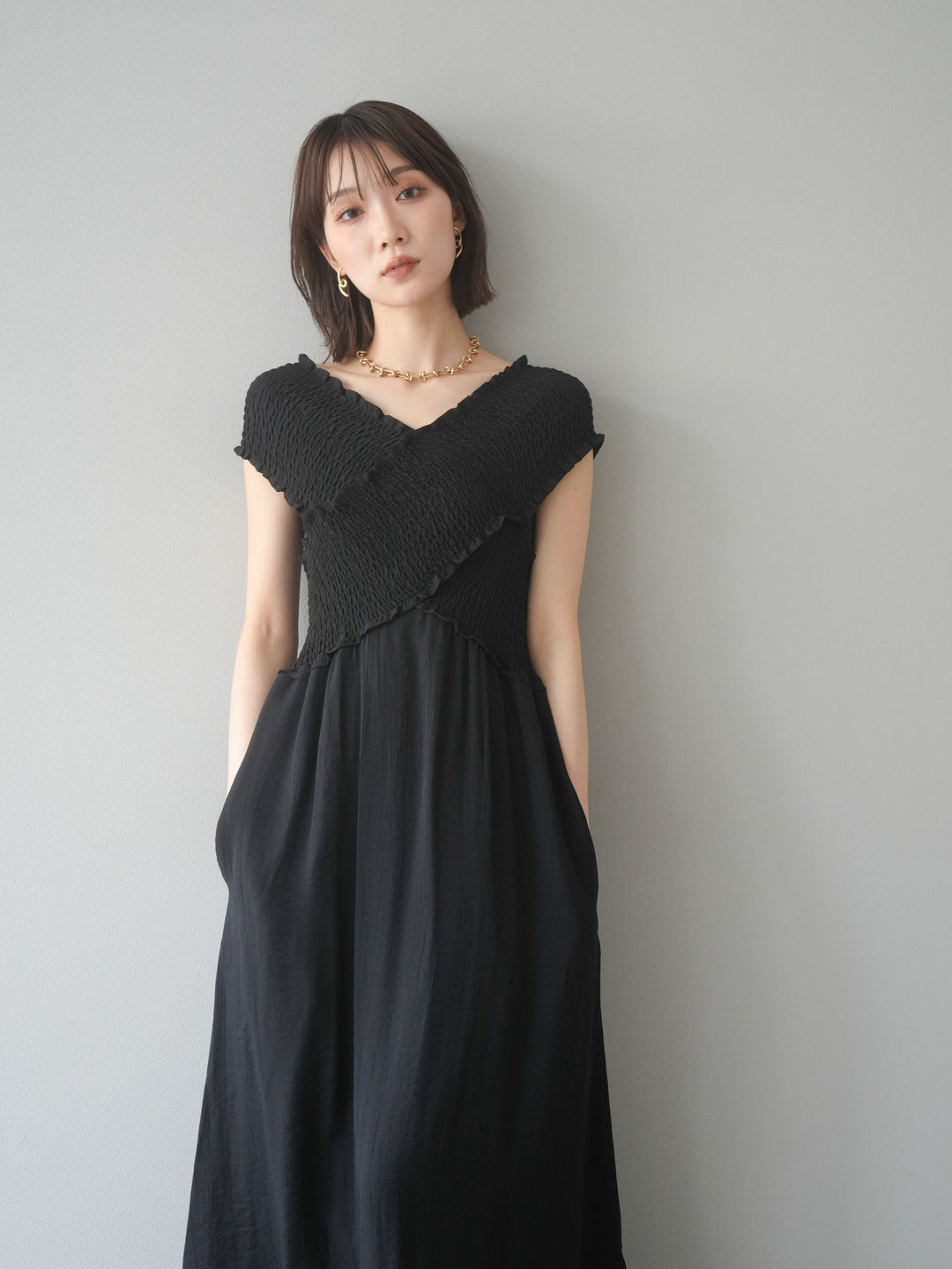 [SET]シャーリングクロスワンピース+シャーリングクロスワンピース(2set)