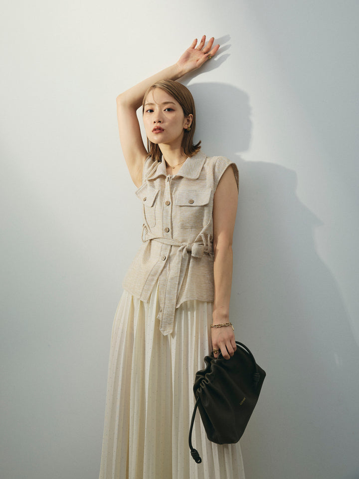 [予約]ミックスヤーンメッシュブラウス/ベージュ