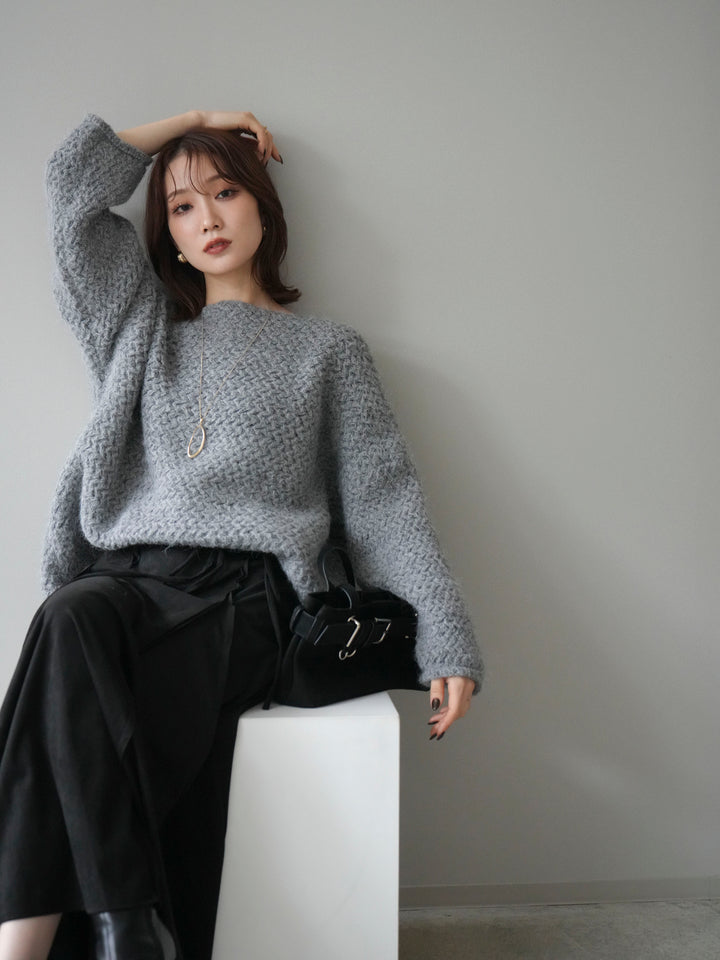 [予約]ワッフル編みオーバーニットプルオーバー/gray