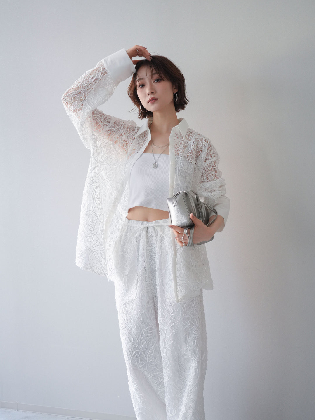 [SET]シアーコードレースオーバーシャツ+シアーコードレースイージーパンツ(2set)