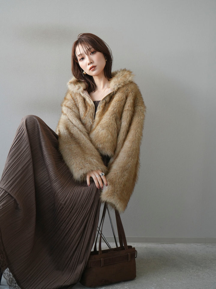 [予約]フェイクファーショートZIPジャケット/mix