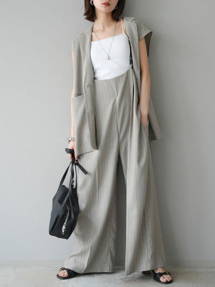 [予約]ヘリンボーンストライプサロペット/グレージュ