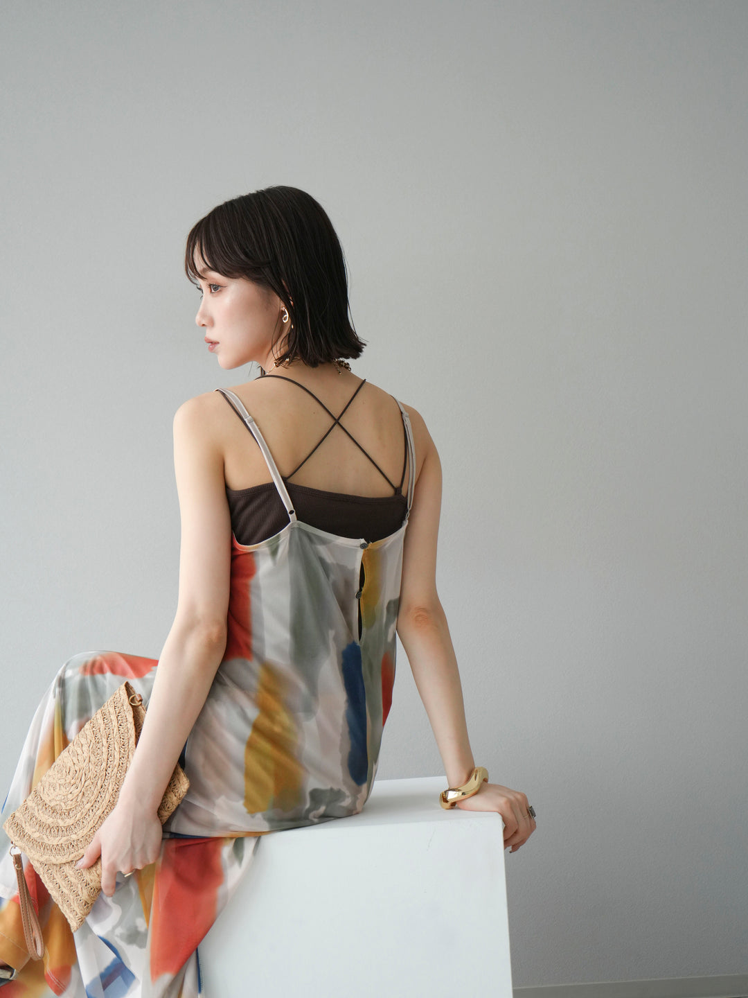 [SET]水彩アートシアーキャミワンピース+水彩アートイージーパンツ(2set)