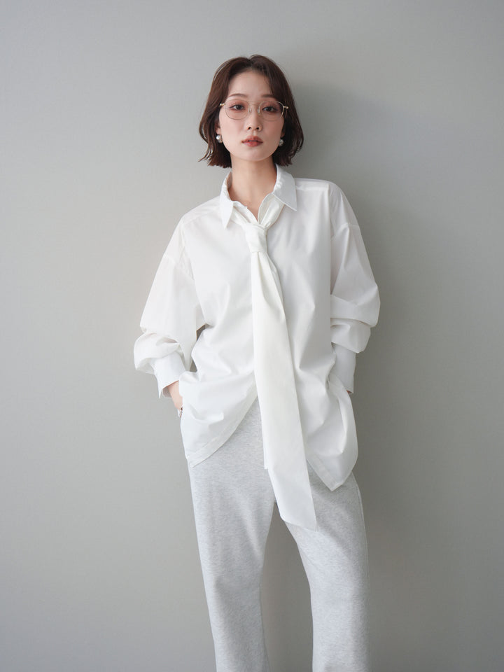 [予約]ボウタイ付オーバーシャツ/white