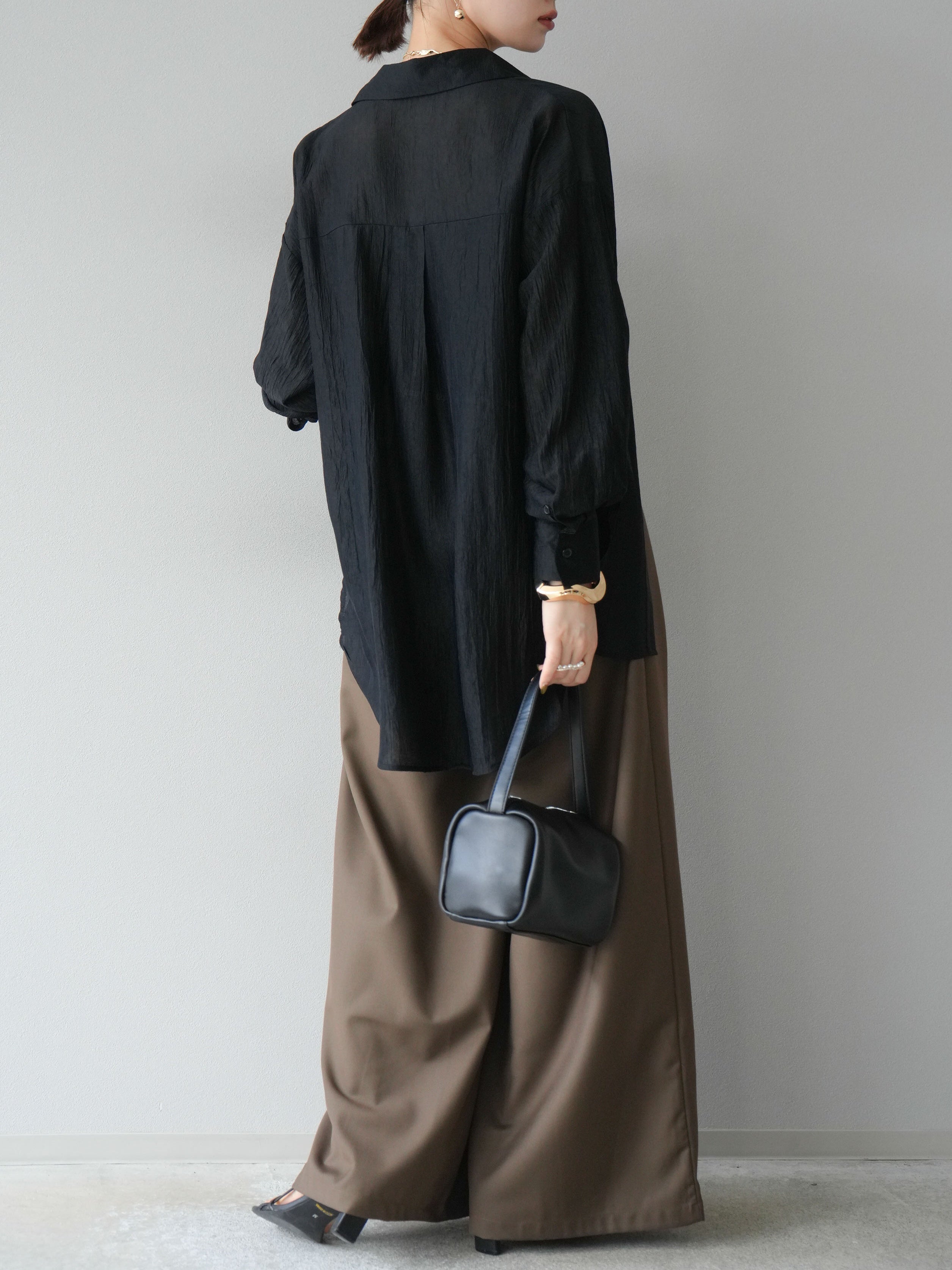 予約]ウエスト折り返しロゴタックワイドパンツ/ブラウン – Lumier