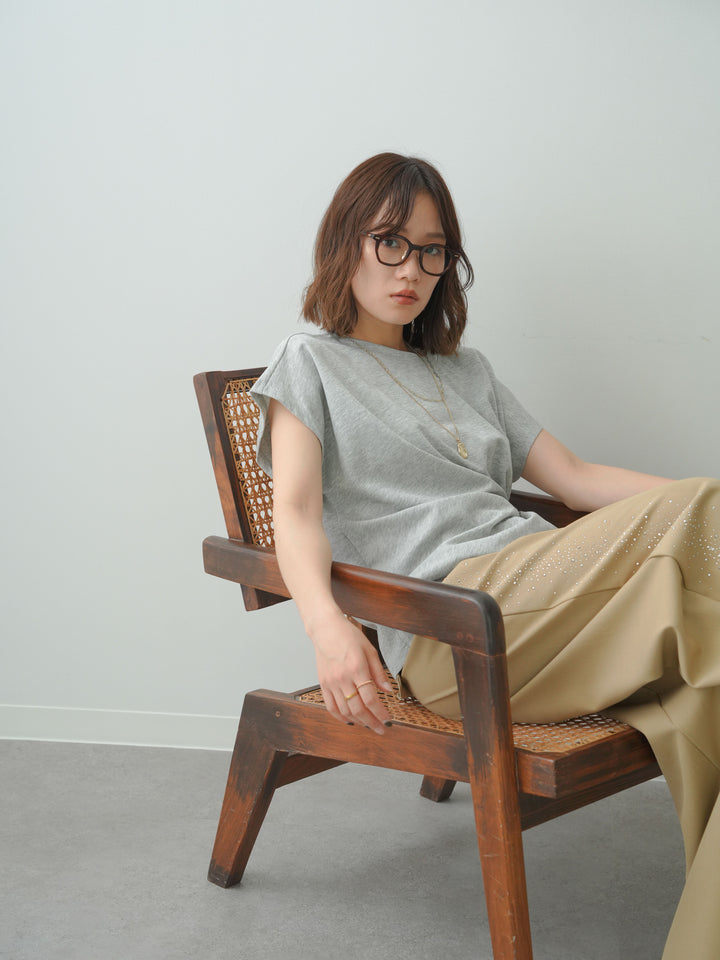 [SET]サイドノットTEE+ポーチベルト付サイドビジュータックワイドパンツ(2set)