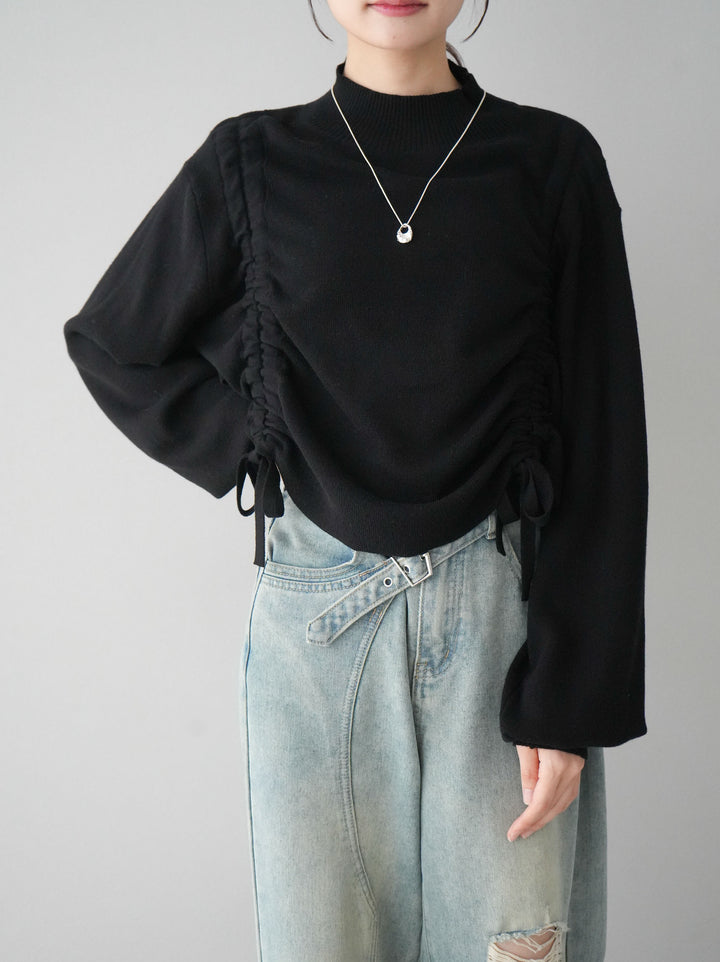 [予約]ドロストボトルネックショートニット/ブラック