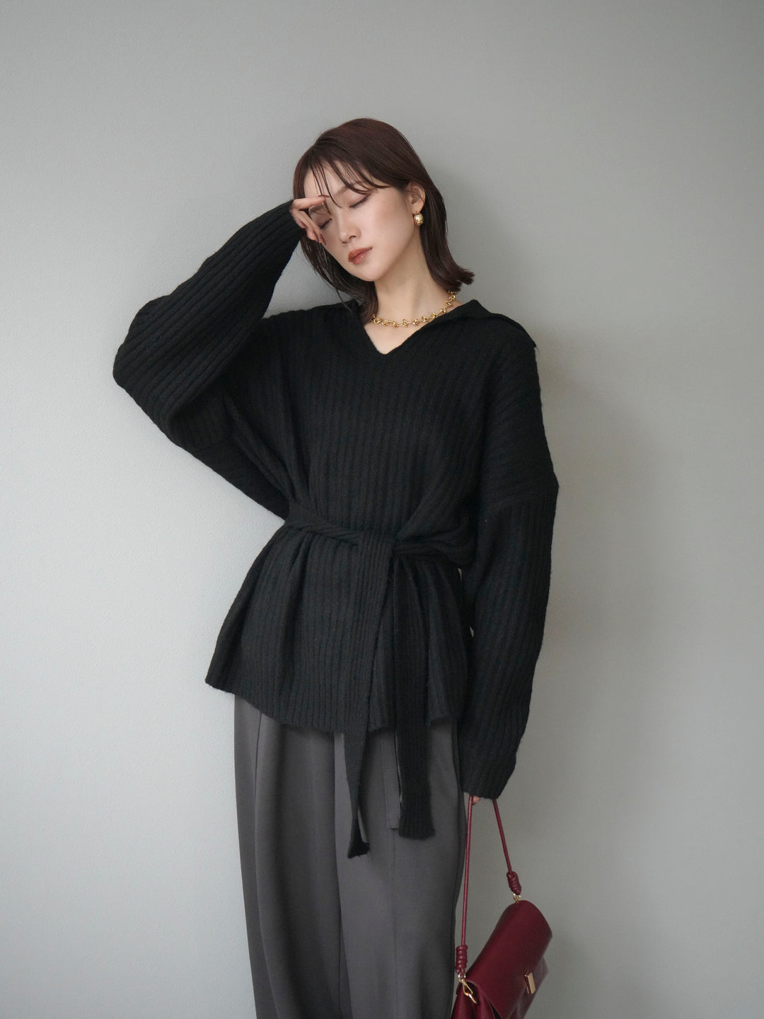 [予約]ワイドリブポロニットプルオーバー/black