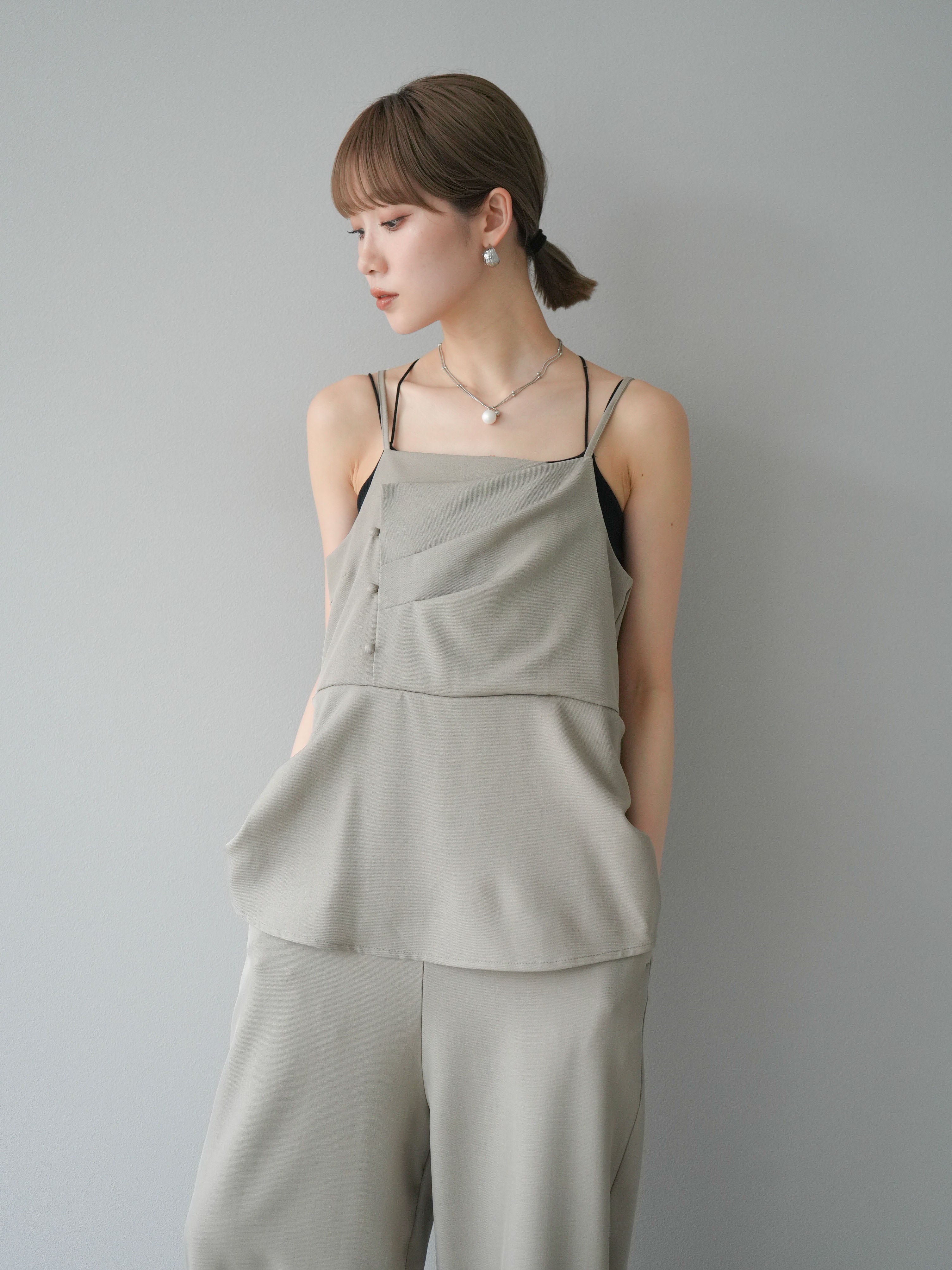 予約]リネンタッチレイヤードキャミオールインワン/グレージュ – Lumier