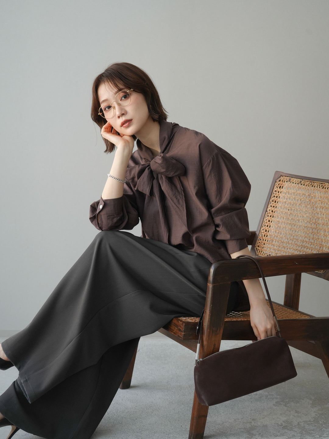 [SET]シアーボウタイブラウス+シアーボウタイブラウス(2set)