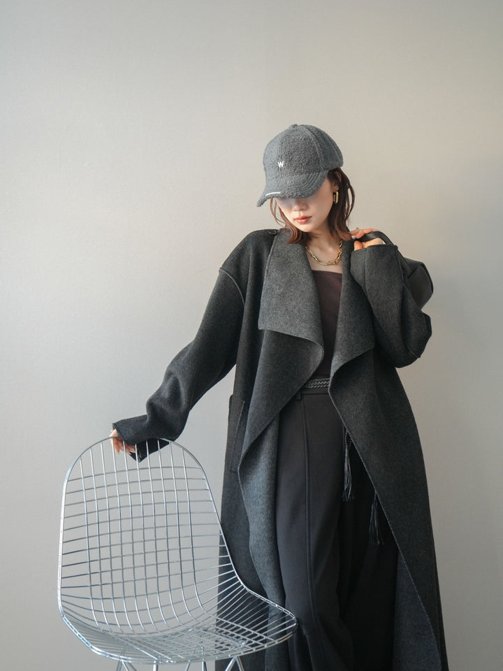 [予約]ダブルフェイスバイカラーロングコート/charcoal
