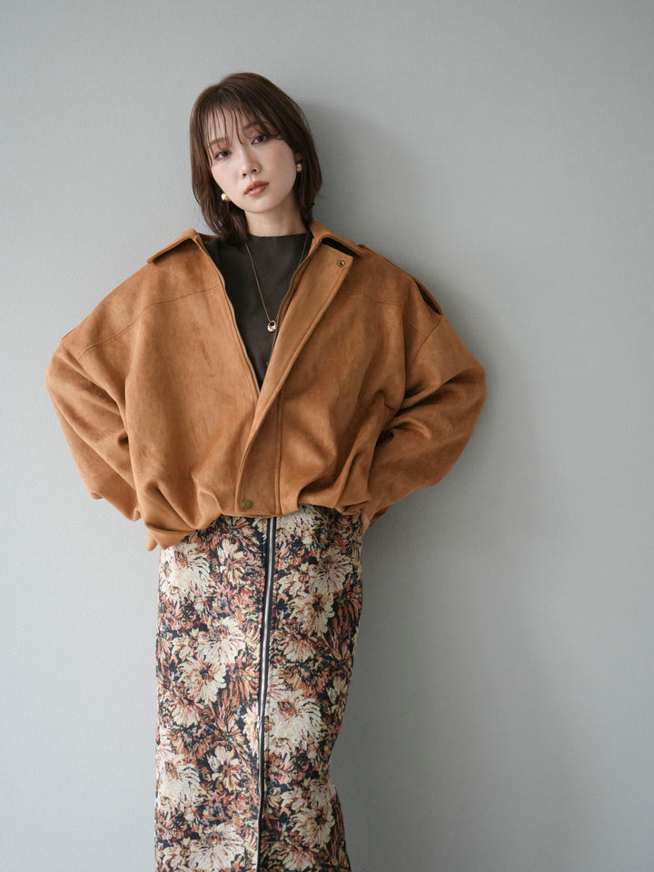 [SET]スウェードオーバーブルゾン+ゴブランフロントジップタイトスカート(2set)