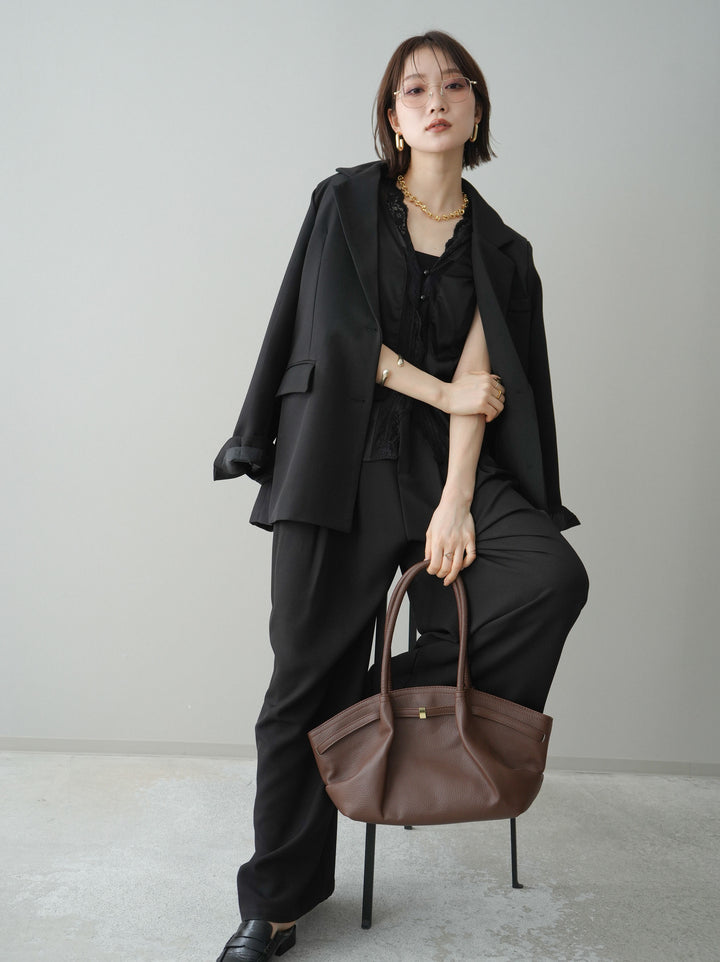 [SET]バックスリットデザインジャケット+ノースリサテンレースキャミソール(2set)