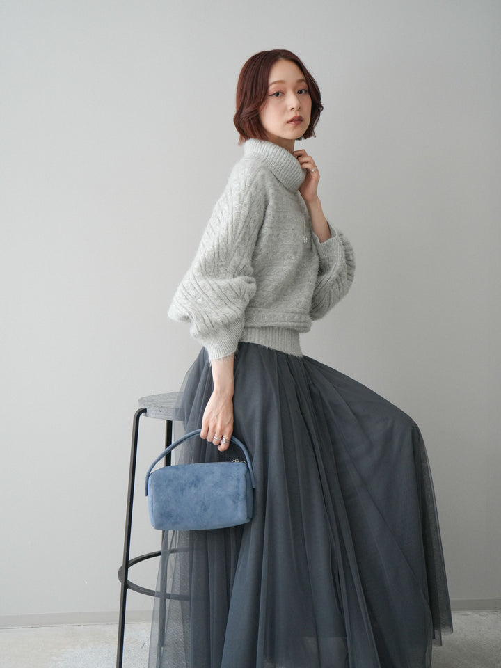 [予約]オフタートルケーブル編みニットプルオーバー/gray