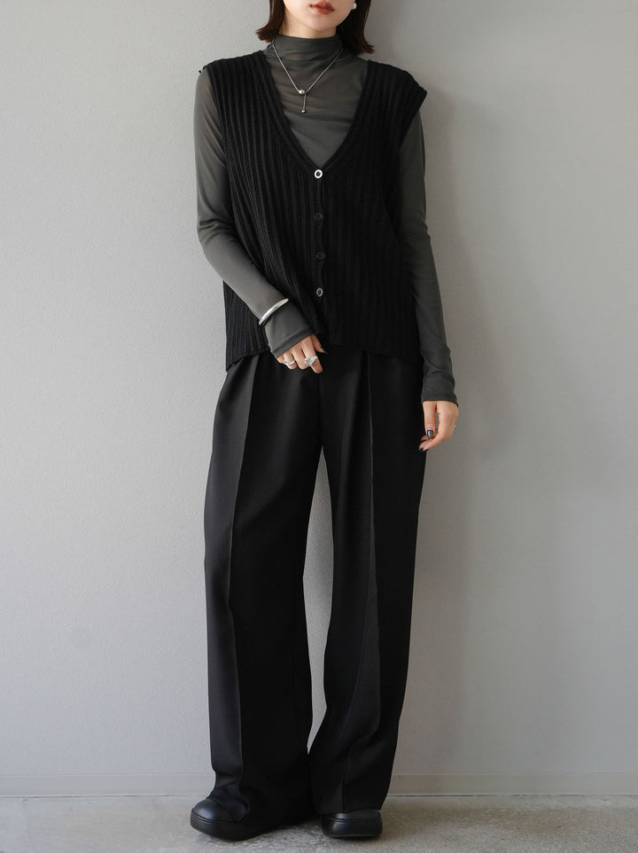 [SET]シアー切替ストレッチ長袖トップス+シアー切替ストレッチトップス(2set)