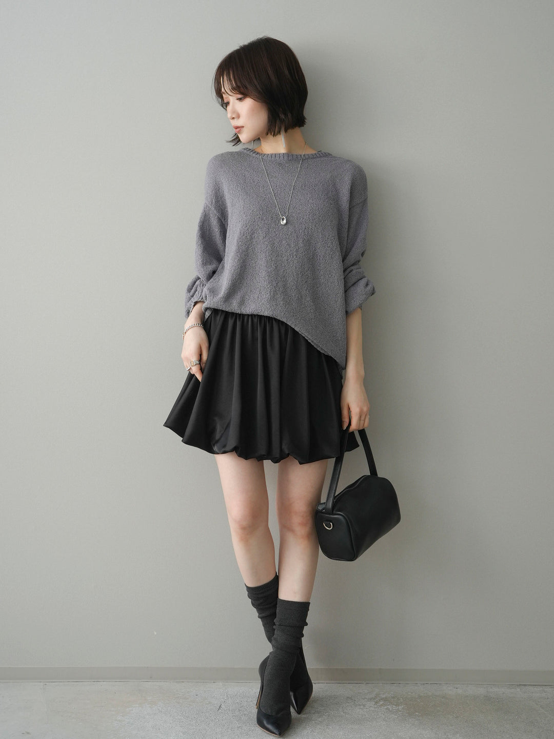 [予約]サテンバルーンミニスカート/black