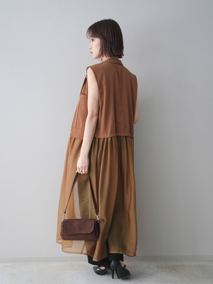 [SET]シアーレイヤードテーラードロングジレ+レーストリムキャミソール+2WAYデザインスウェットパンツ(3set)