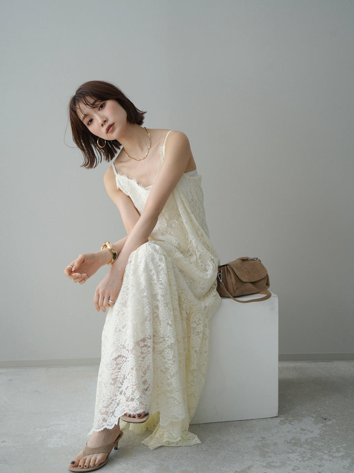 [SET]ギャザー切替レースキャミワンピース+選べるアクセセット(2set)