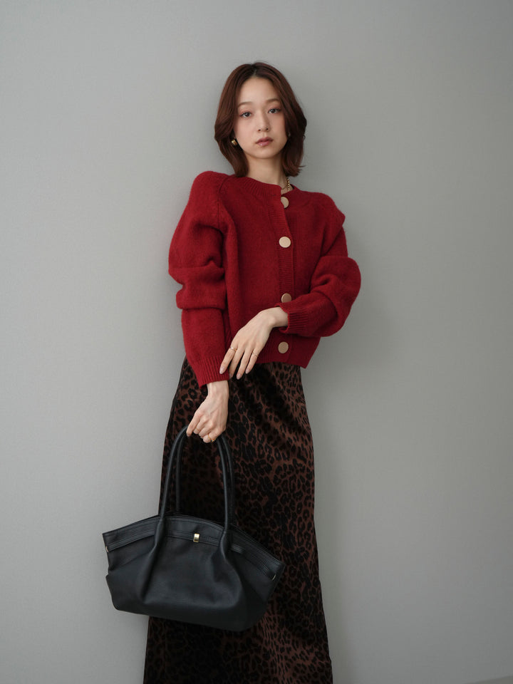 [SET]BIGボタンニットカーディガン+レオパードベロアナロースカート(2set)