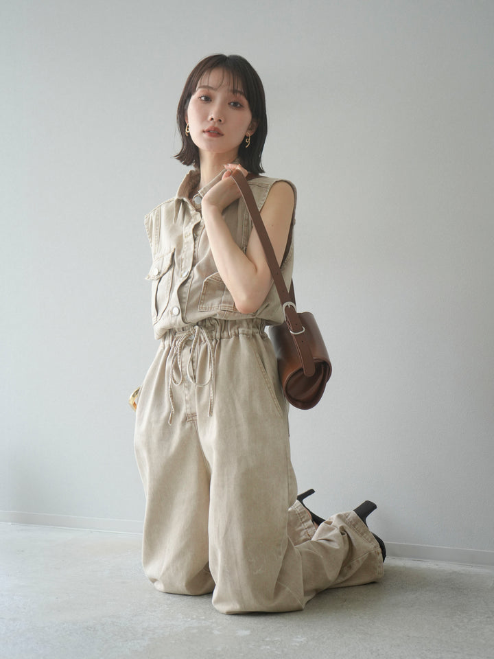 [予約]ポケットデザインデニムオールインワン/キャメル