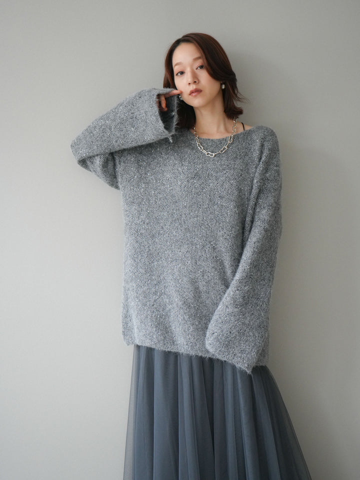 [予約]スパンコールミニシャギーニットチュニック/gray