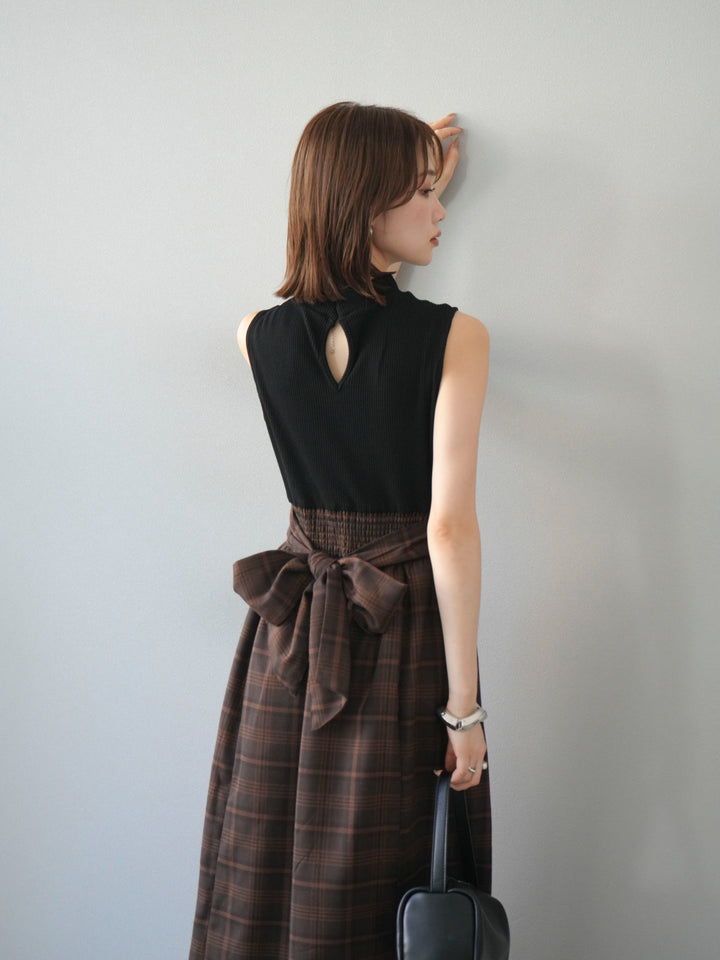 [SET]テレコ×チェックドッキングノースリワンピース+選べるアクセセット(2set)