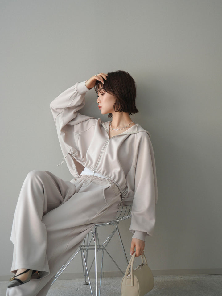 [SET]バイカラー異素材ライトポンチクロップドZIPフーディー+バイカラー異素材サイドラインライトポンチパンツ(2set)