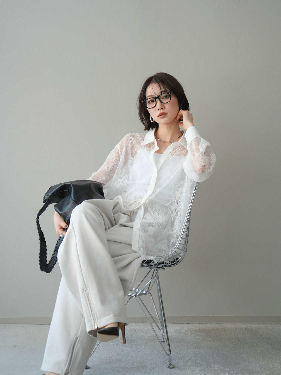 [予約]総レースボリュームスリーブシャツ/off