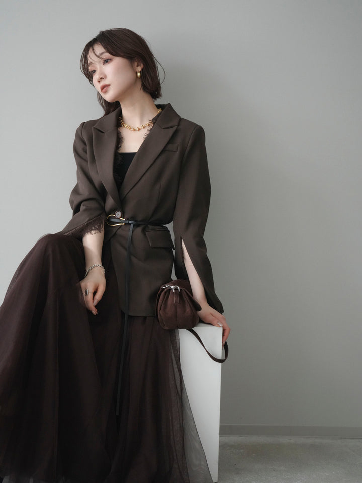 [SET]レースレイヤードスリットジャケット+チュールボリュームスカート(2set)