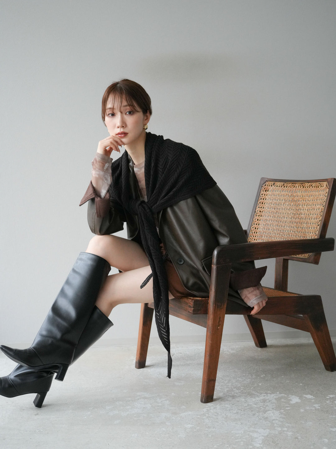 [予約]フェイクレザーテーラードジャケット/ブラウン