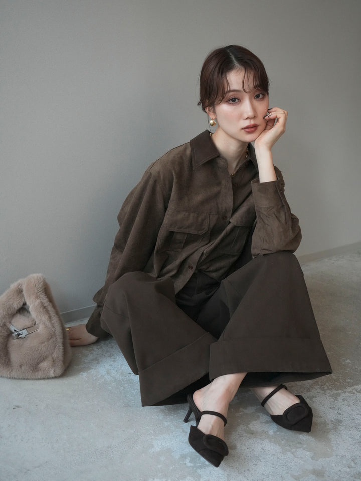 [予約]レザー襟スエードシャツ/khaki