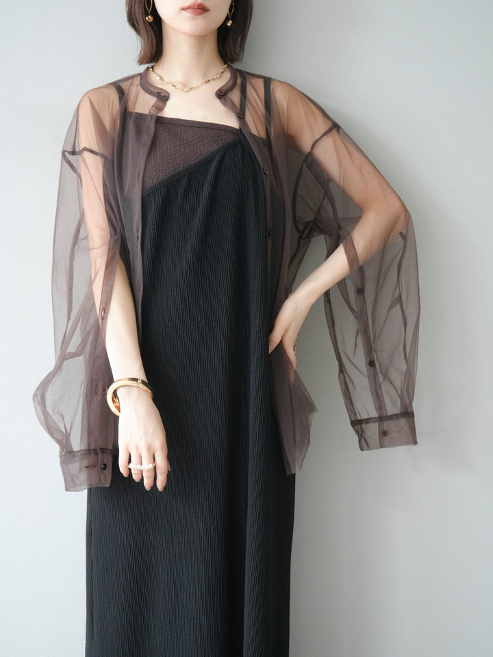 [予約]2WAYスリーブチュールシャツ/ブラウン