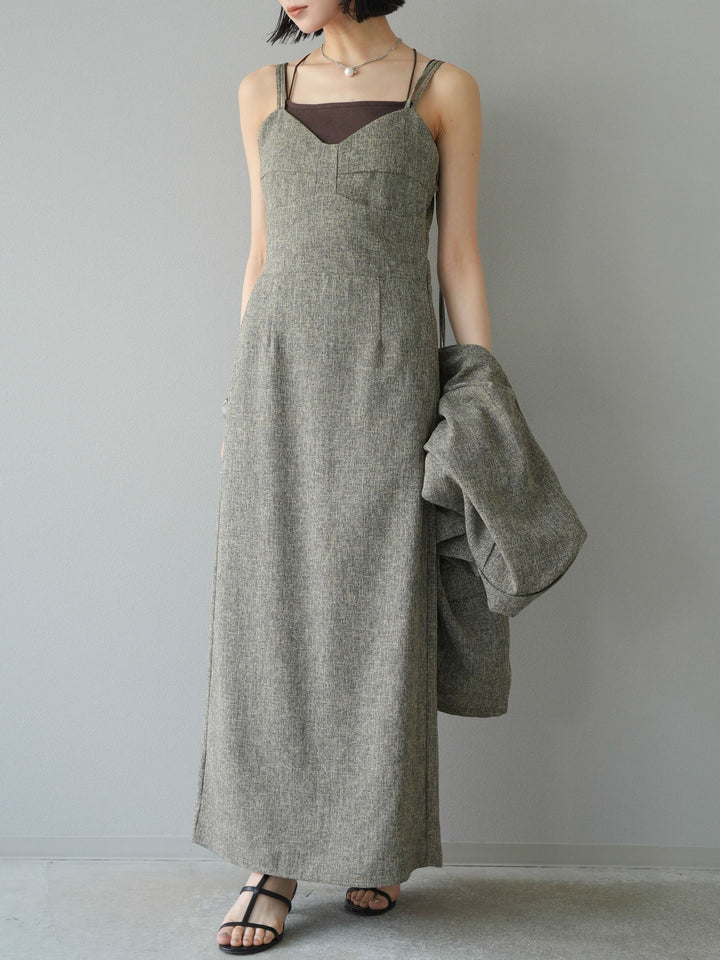 [預購] 夏季粗花呢露背吊帶洋裝/棕色