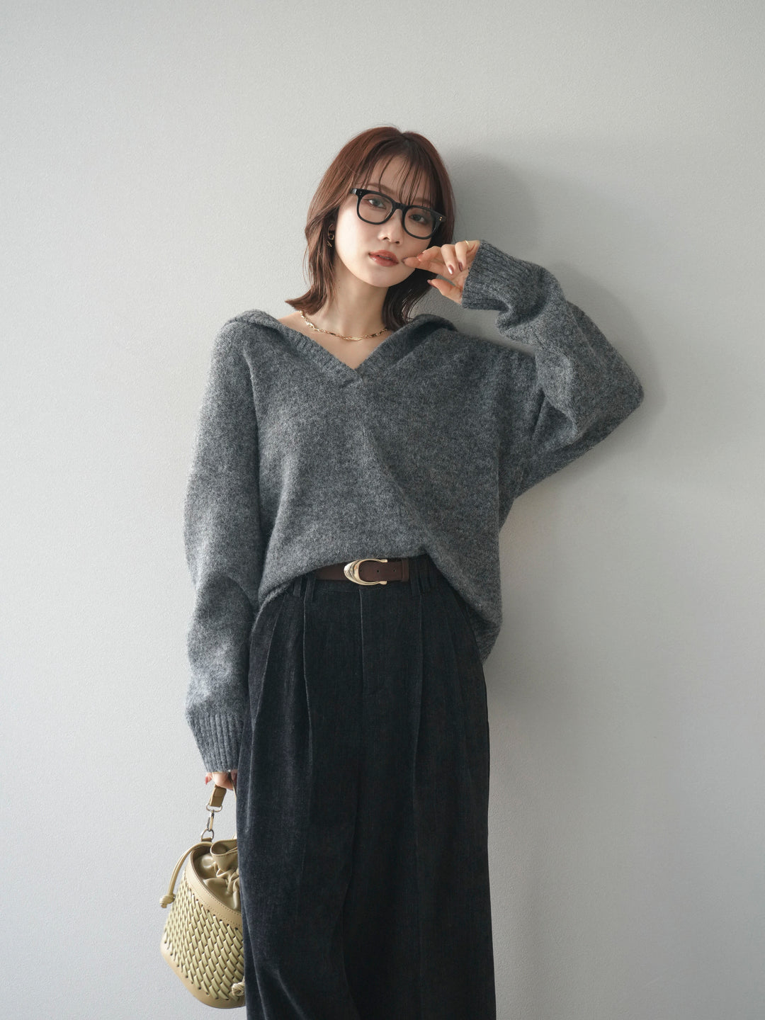 [予約]スキッパーニットプルオーバー/darkgray