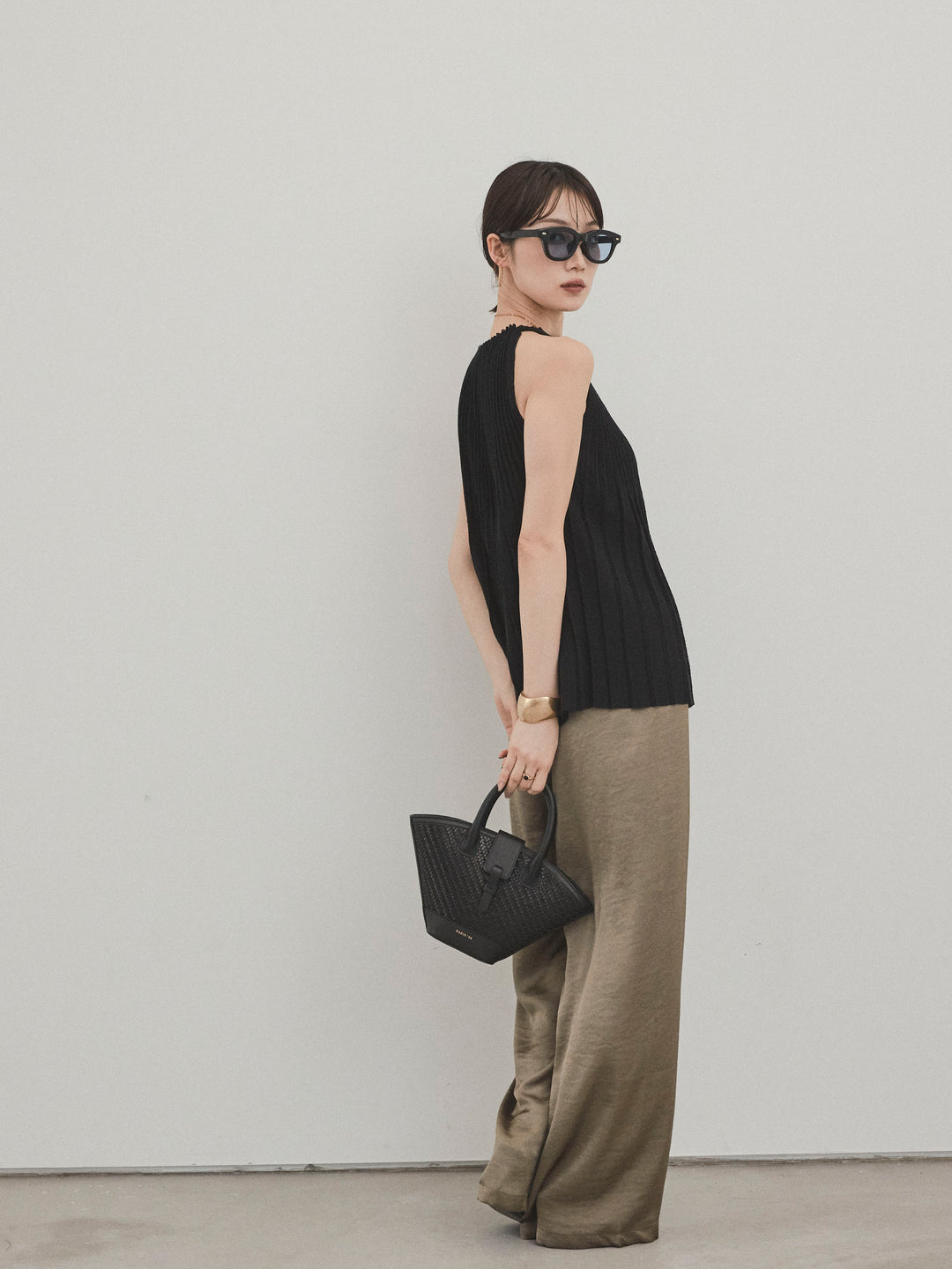 [予約]サテンイージーパンツ/カーキ