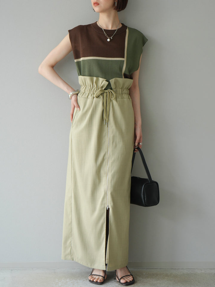 [予約]配色ノースリーブニットプルオーバー/ブラウン