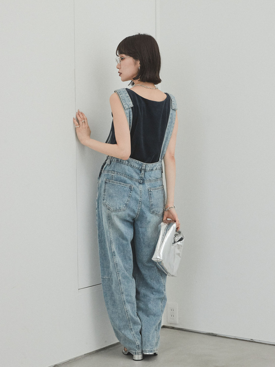 [SET]センターシームデニムサロペット +スクエアベロアタンクトップ(2set)