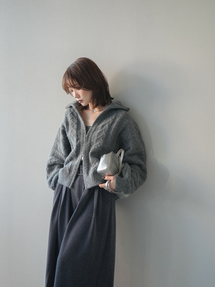 [SET]ケーブル編みハイネックZIPニットカーディガン+選べるアクセセット(2set)