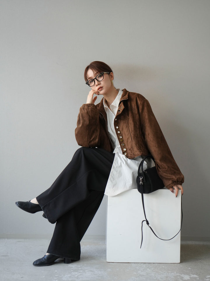 [予約]パンチングデザインスエードショートジャケット/ブラウン