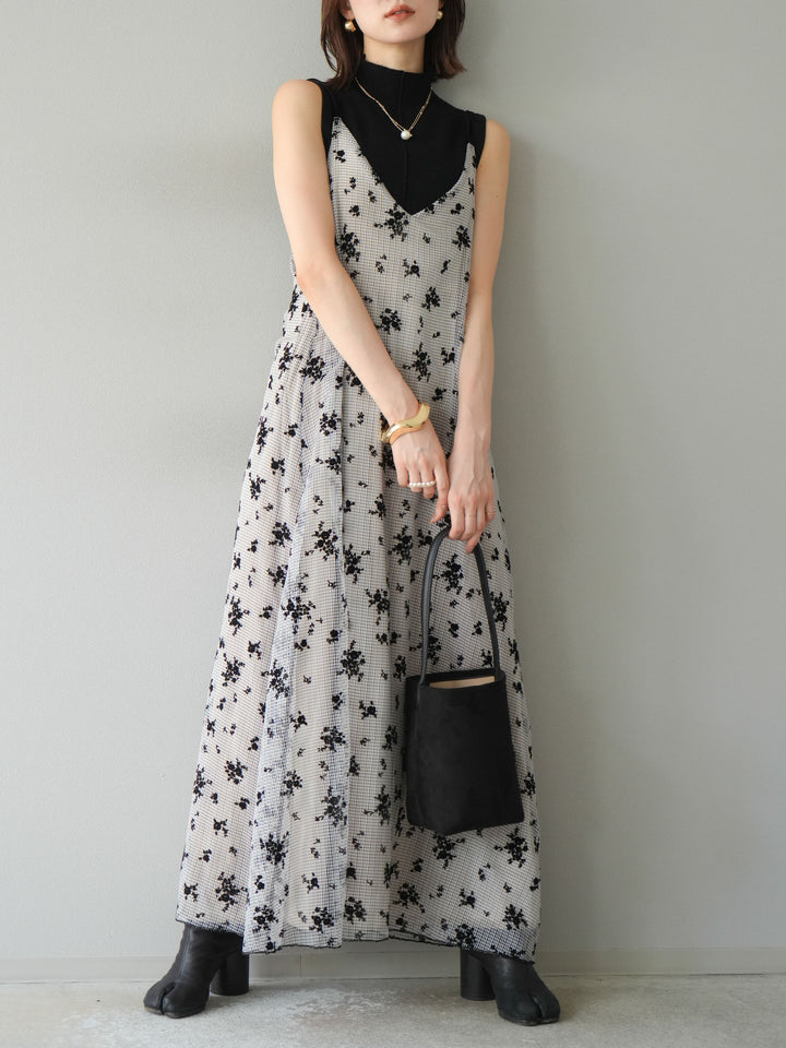 [予約]フロッキーチュールレイヤードベロアキャミワンピース/ベージュ