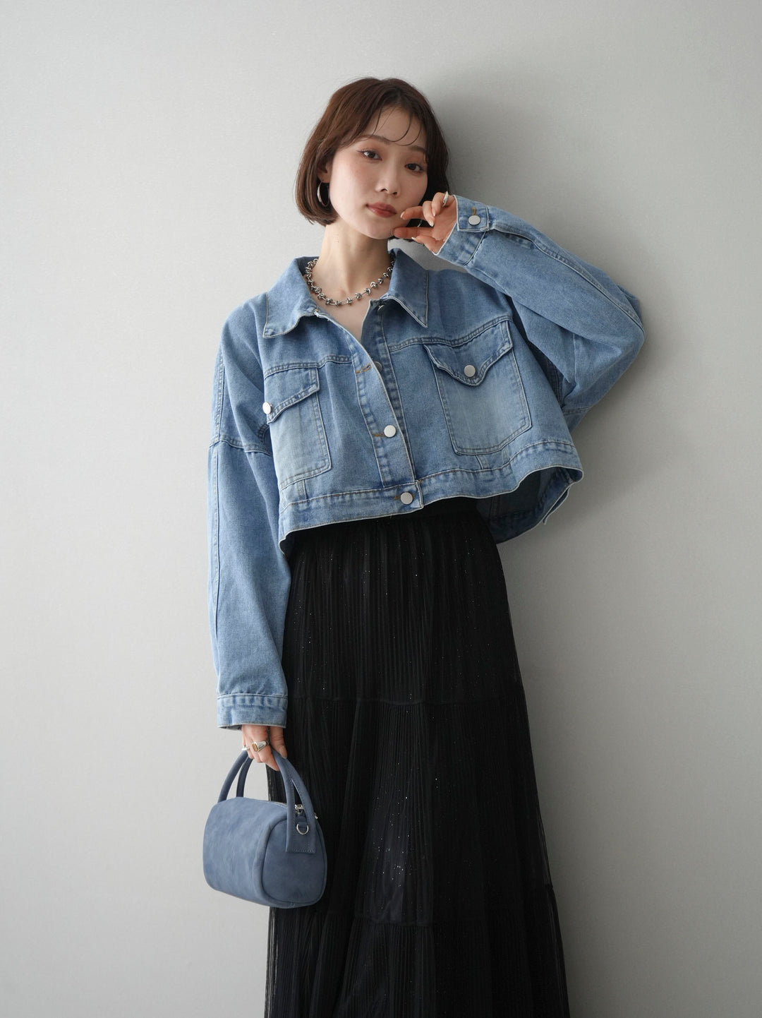 [予約]デニムショートシャツジャケット/blue