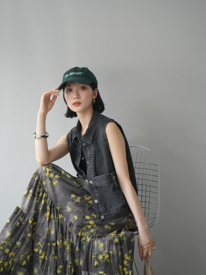 【預購】口袋設計牛仔無袖外套/黑色