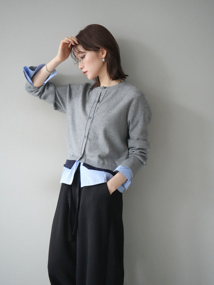 [予約]シャツ襟レイヤードニットカーディガン/gray