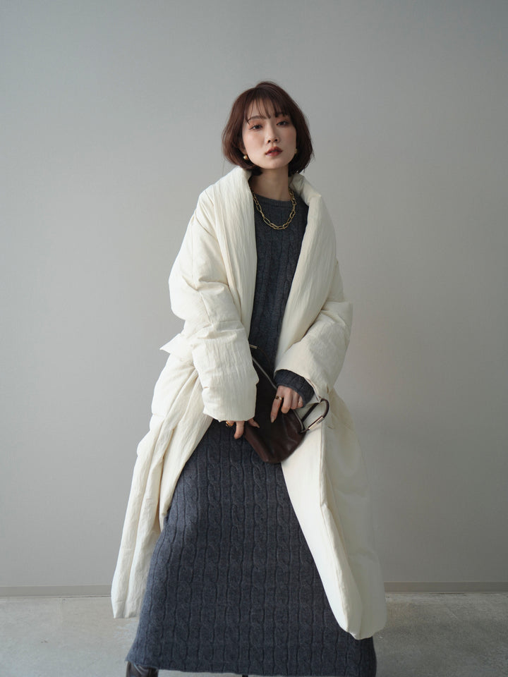 [SET]ストール付ケーブルニットプルオーバー&ロングスカートSET UP+ロングダウンコート(2set)